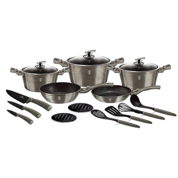 Set oale si tigai marmorate (17 piese) din aluminiu forjat Carbon Metallic Line Berlinger Haus BH 6163 Set oale si tigai marmorate (17 piese) din aluminiu forjat Carbon Metallic Line Berlinger Haus BH 6163