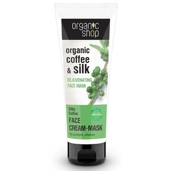 Masca de fata organica cu cafea verde si matase pentru reintinerire si regenerare Organic Shop Silky Coffee, 75 ml Masca de fata organica cu cafea verde si matase pentru reintinerire si regenerare Organic Shop Silky Coffee, 75 ml