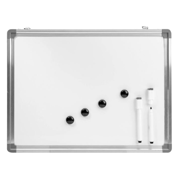 Магнитна бяла дъска whiteboard, Алуминиева рамка, Аксесоари 2 маркера и 4 магнитчета, 40 х 30 см