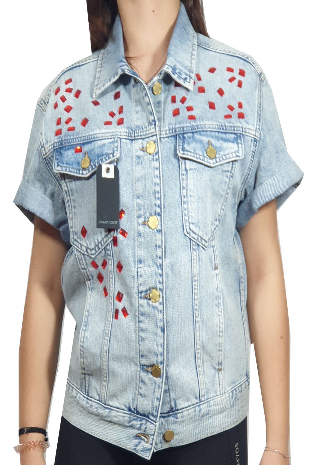 Camasa blug Amy Gee, cu aplicatii de stasuri, Bleu deschis