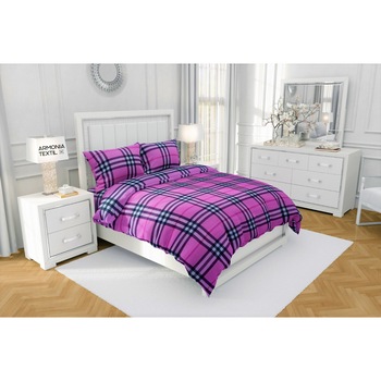 Lenjerie de pat (bumbac 100%) Pat Matrimonial, XL, 220x240, Roz/Negru, PINK TARTAN Lenjerie de pat (bumbac 100%) Pat Matrimonial, XL, 220x240, Roz/Negru, PINK TARTAN