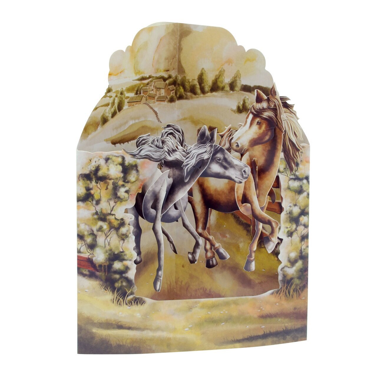 Felicitare 3D - Horses In The Fields, Multicolor, 3D, Carton