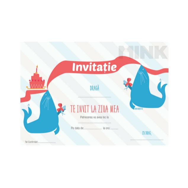 Set 20 de invitatii - Foca jucausa, Multicolor, Standard, Carton