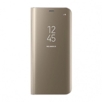 Husa Samsung Galaxy J4 2018, Flip Wallet Clear, Auriu Husa Samsung Galaxy J4 2018, Flip Wallet Clear, Auriu