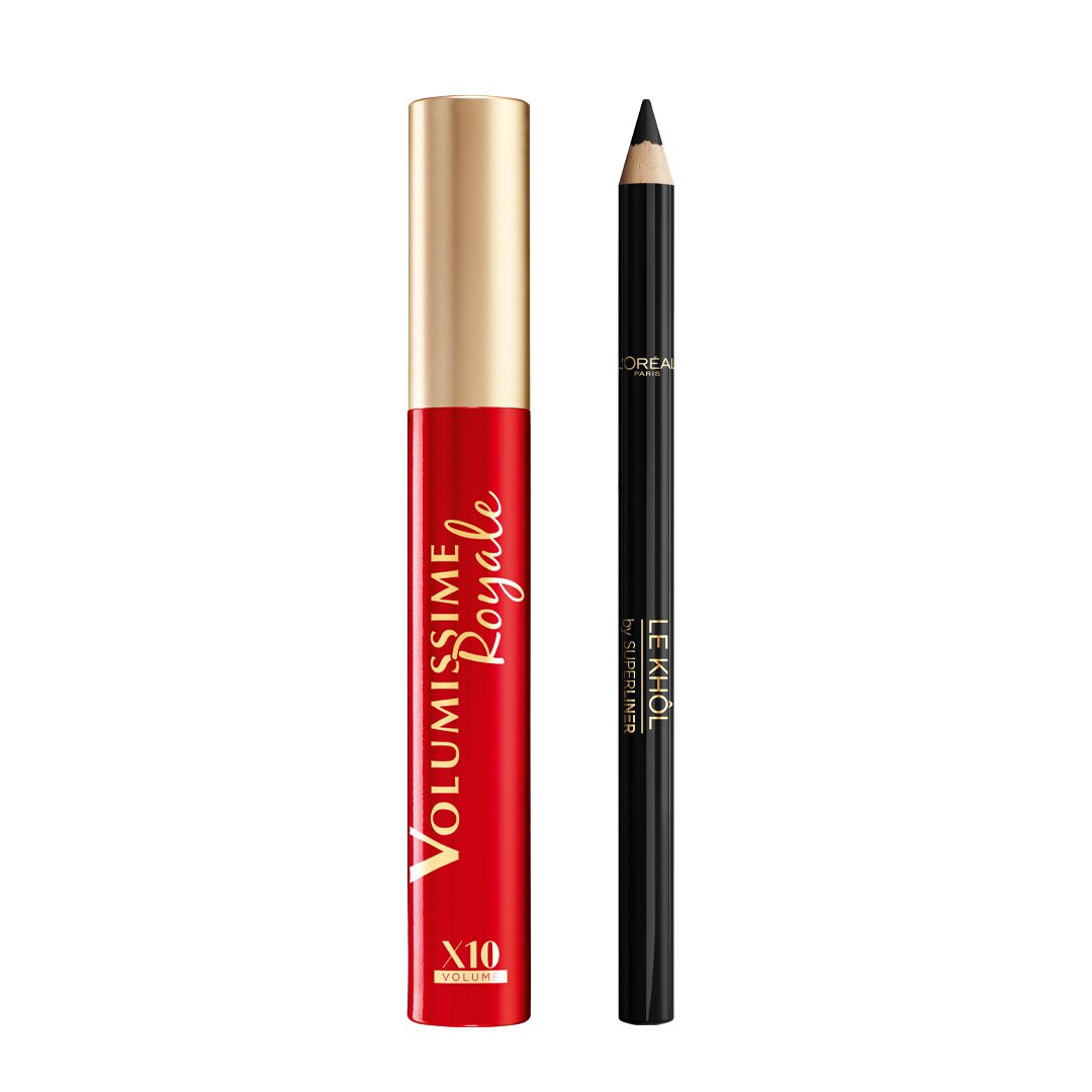 Set L'Oreal Paris: Mascara Volumissime Royale Black, 7.9 ml + Creion de ochi Superliner Le Khol 101 Midnight Black