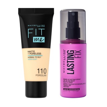 Set Maybelline: Fond de ten matifiant Fit Me Matte & Poreless 110 Porcelain - 30ml + Spray de fixare Lasting Fix, 100ml Set Maybelline: Fond de ten matifiant Fit Me Matte & Poreless 110 Porcelain - 30ml + Spray de fixare Lasting Fix, 100ml