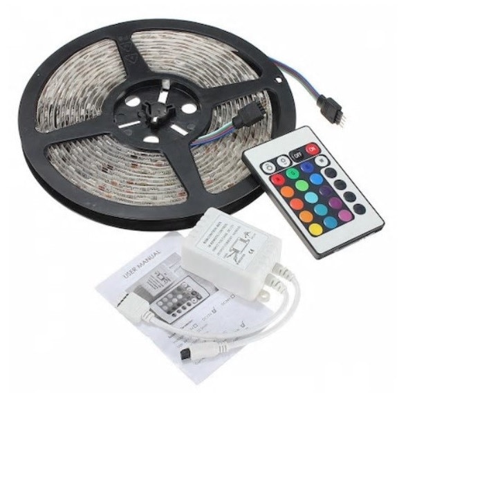 Set banda SMD 2835, 5 m, multicolor cu telecomanda, adaptor si sursa Sdx Market®