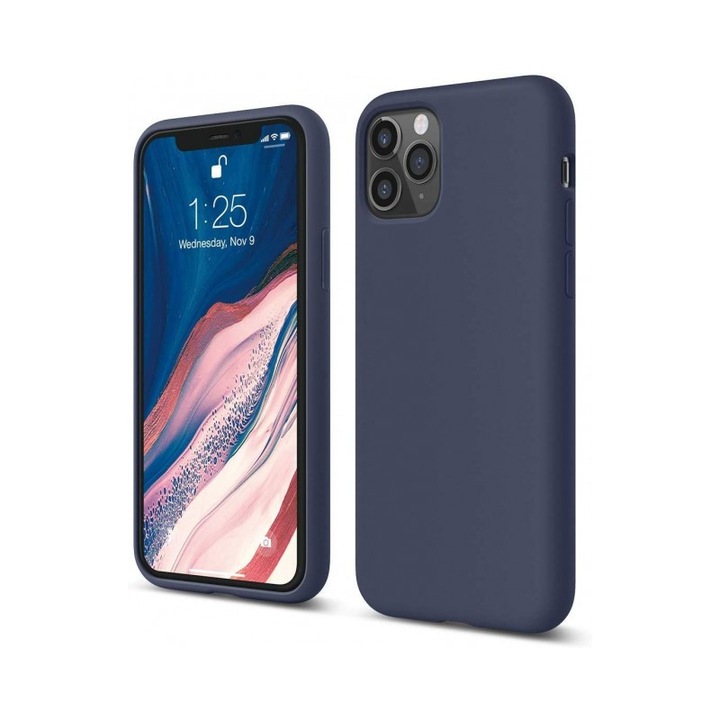Szilikon tok Apple Style logó nélkül, kompatibilis iPhone 12-vel / kompatibilis iPhone 12 Pro-val, sötétkék Alcantara belsővel
