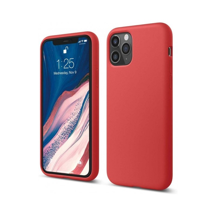 Szilikon tok Apple Style logó nélkül, kompatibilis iPhone 12-vel / kompatibilis iPhone 12 Pro-val, piros Alcantara belsővel