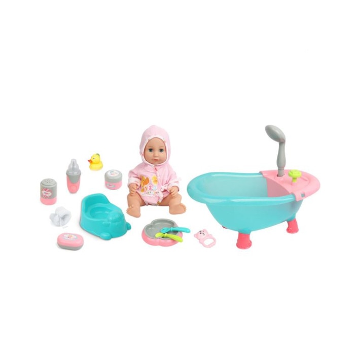 Set Papusa Bebelus Care Bea Apa Face Pipi Si Camera De Baie Cu Cadita Olita Ratusca Biberon Si Alte Accesorii Emag Ro