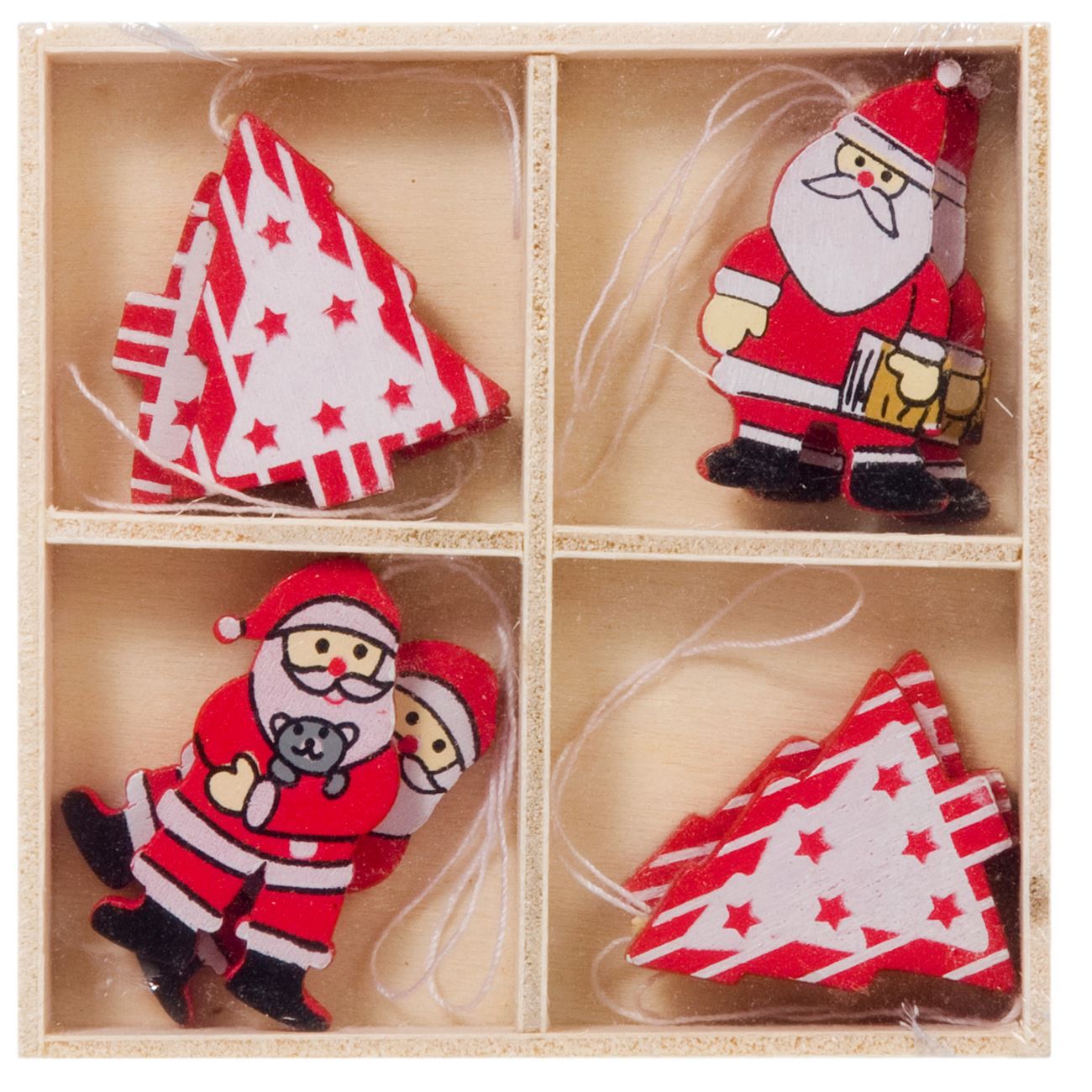 Set 8 ornamente lemn de Craciun, 4 cm