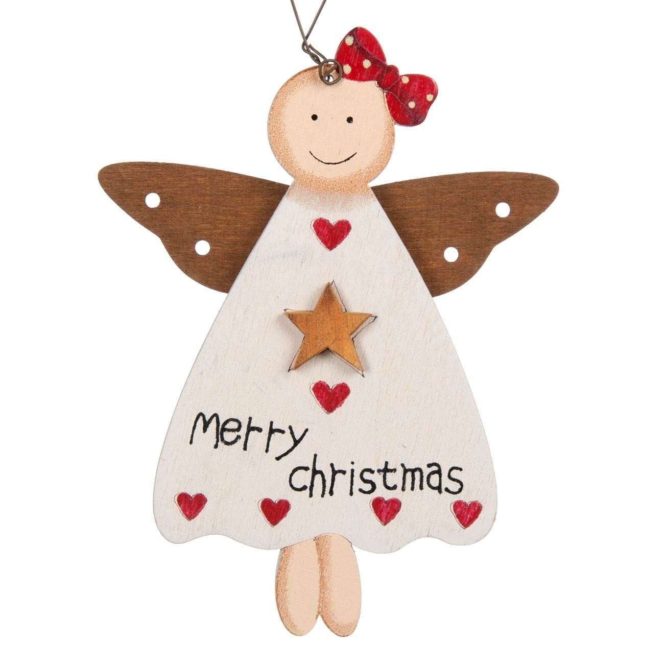 Ornament lemn Craciun in forma de inger, 13 cm