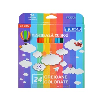 Set 24 creioane hexagonale colorate pentru copii, culori intense si varfuri rezistente Set 24 creioane hexagonale colorate pentru copii, culori intense si varfuri rezistente