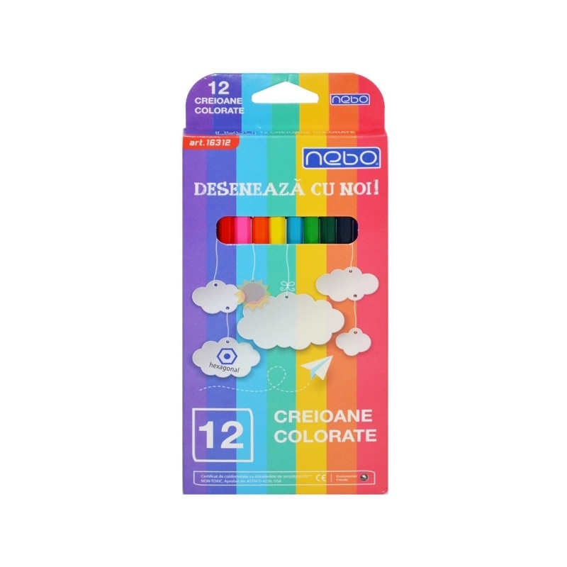 Creioane color hexagonale, 12 buc/set - NEBO