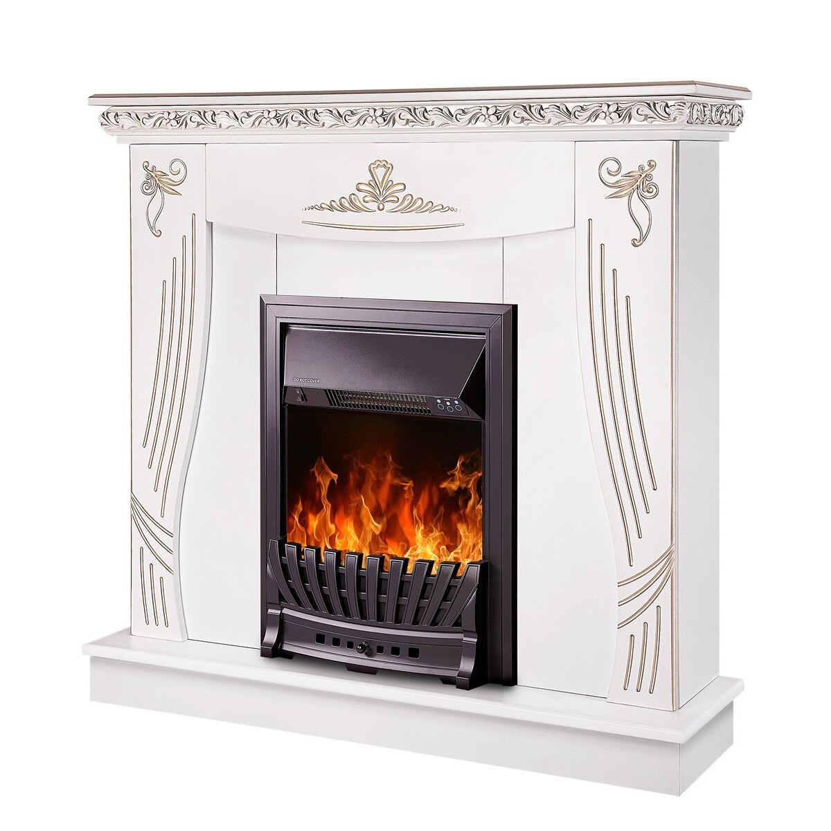 Semineu electric Napoli alb & Pluton, Dimensiuni 1016x1100x300 mm, 2000 W, Telecomanda, efect 3D