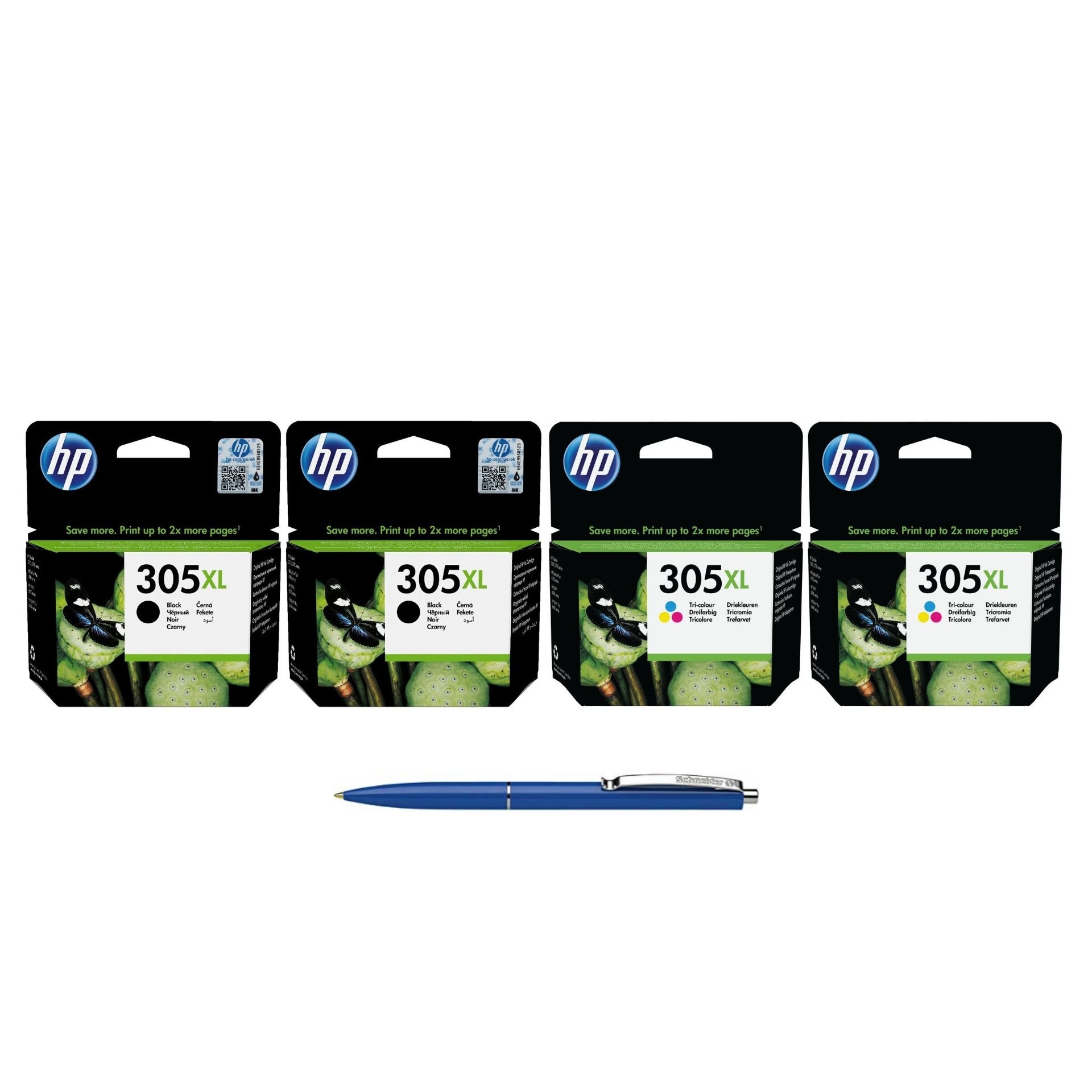 Pachet Cartuse Cerneala Originale HP 2X 3YM62AE 305XL Black, 2X 3YM63AE 305XL Color, si Pix Schneider