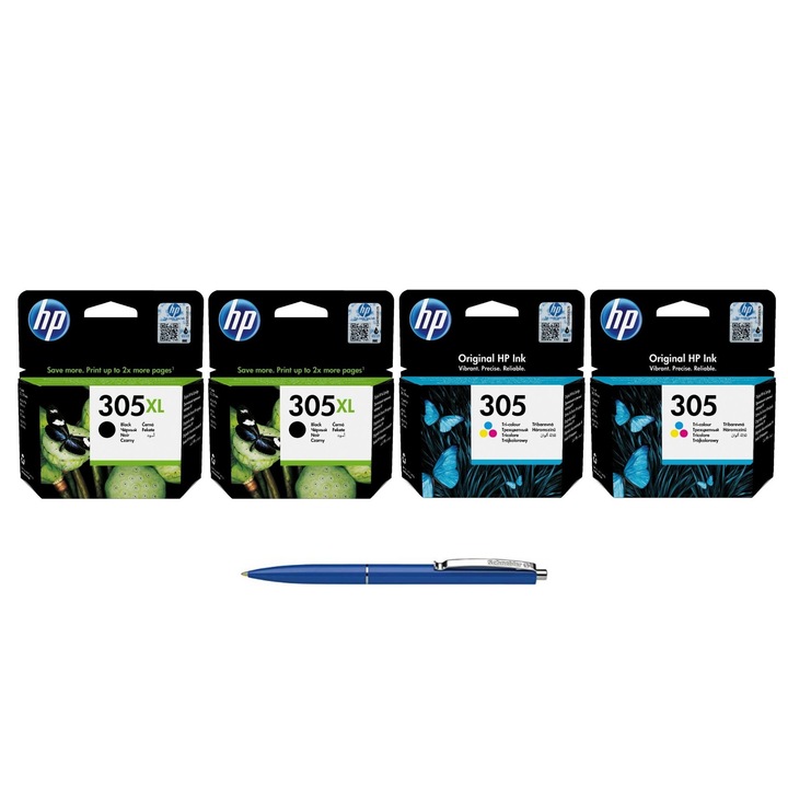 Pachet Cartuse Cerneala Originale HP 2X 3YM62AE 305XL Black, 2X 3YM60AE 305 Color, si Pix Schneider
