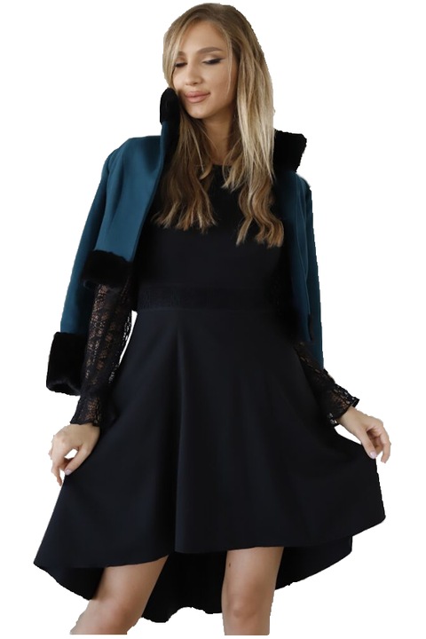 Rochie Dama, Asimetrica, Stofa de lana si elastan, Negru, Negru