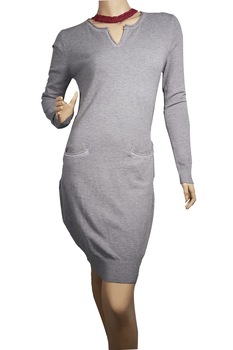 Rochie tricotata, casual, cu maneca lunga, Gri, 40 Rochie tricotata, casual, cu maneca lunga, Gri, 40