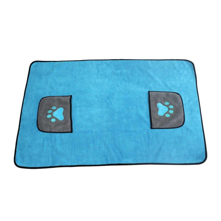 Prosop OKTANE® pentru caini si pisici 65 X 100 cm microfibra cu uscare rapida buzunare pentru manevrare si prindere ultra-moale si superabsorbant Albastru