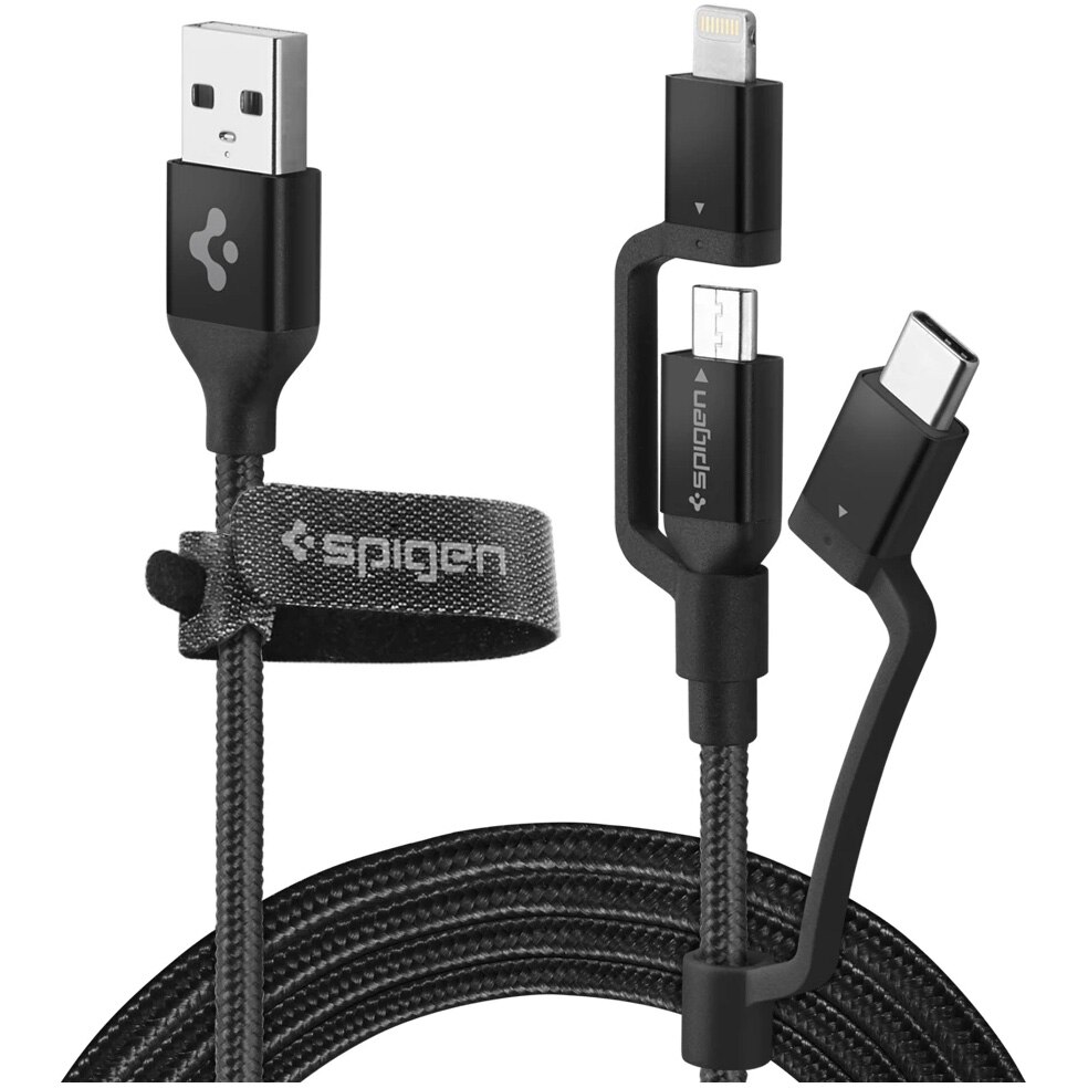 Cablu de date Spigen C10i3, 3in1, 1.5m, QC 3.0, Black