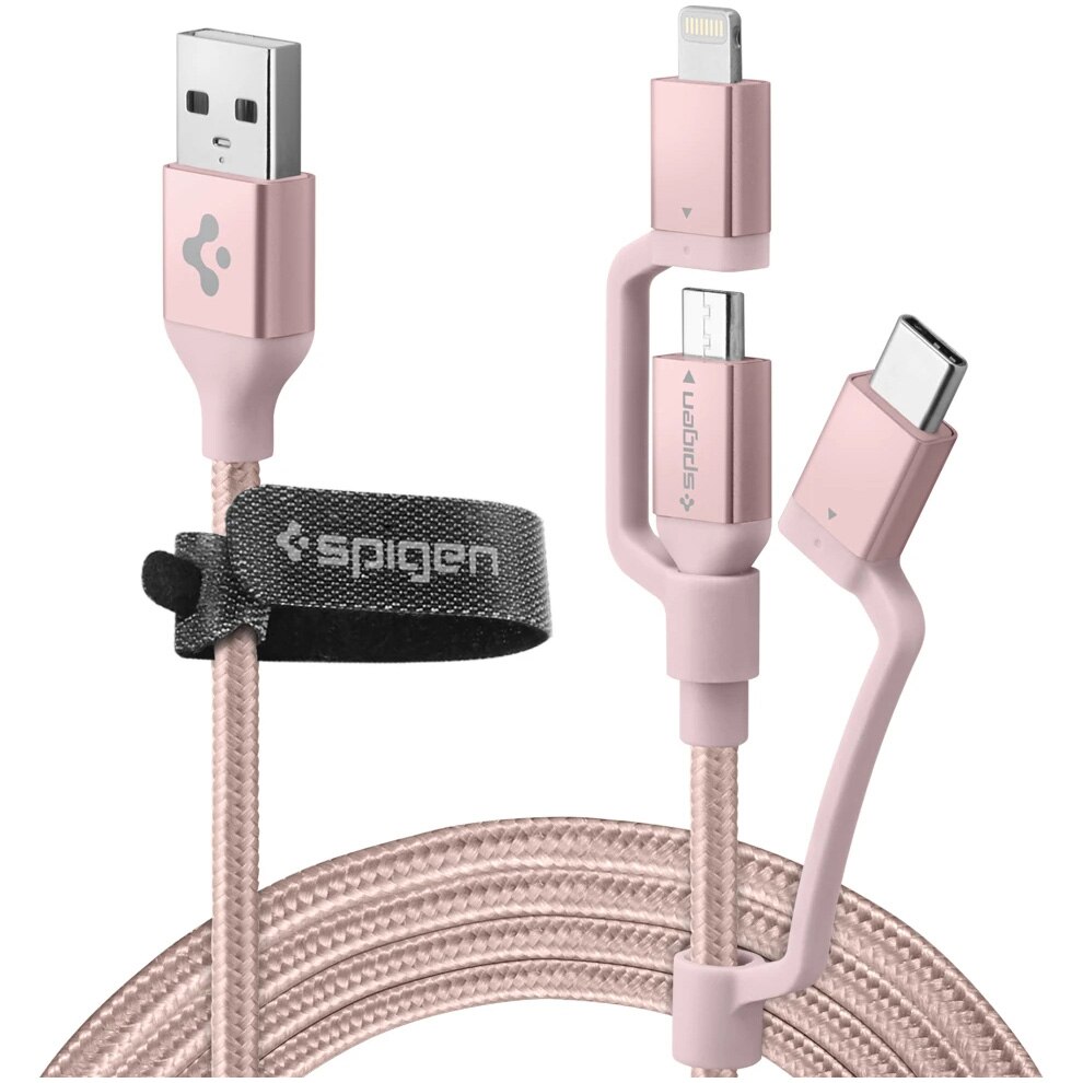 Cablu de date Spigen C10i3, 3in1, 1.5m, QC 3.0, Rose Gold