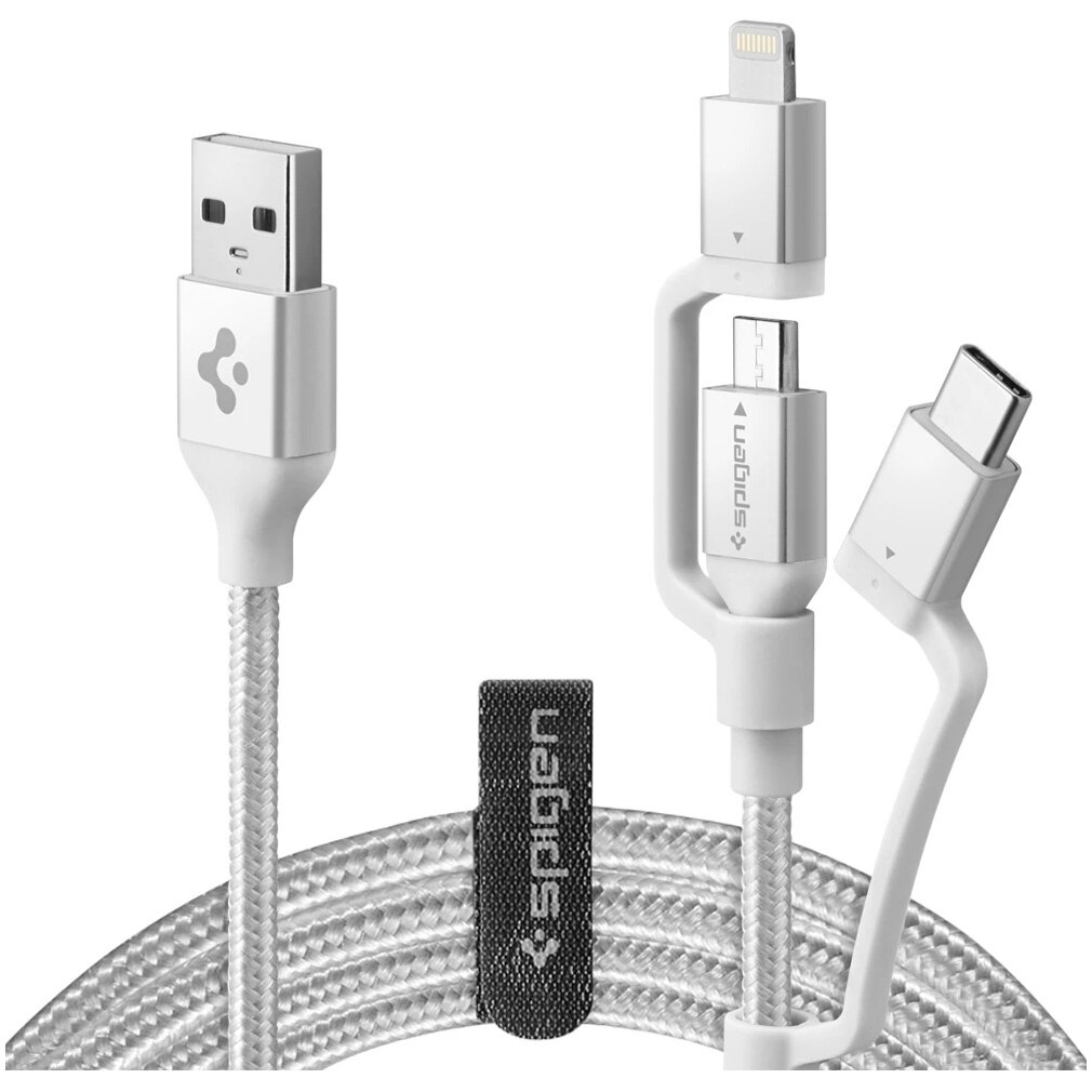 Cablu de date Spigen C10i3, 3in1, 1.5m, QC 3.0, Silver