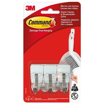 Carlig mic cu tija metalica 3 carlige + 4 benzi dublu adezive/set Command 3M Carlig mic cu tija metalica 3 carlige + 4 benzi dublu adezive/set Command 3M