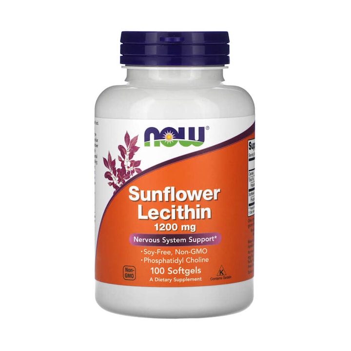 Sunflower Lecithin 1200mg (Lecitina din Floarea Soarelui), Now Foods, 100 softgels