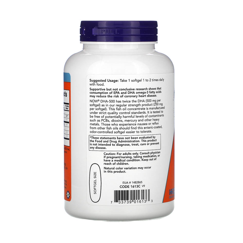 DHA500 Omega 3, 500 DHA 250 EPA, Now Foods, 180 capsule eMAG.ro