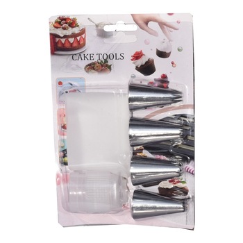 Set 4 duiuri inox, adaptor si pos silicon pentru ornat prajituri si torturi Set 4 duiuri inox, adaptor si pos silicon pentru ornat prajituri si torturi