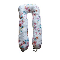 Perna 3 in 1 pentru gravide si alaptat, in forma de U, model fluture roz