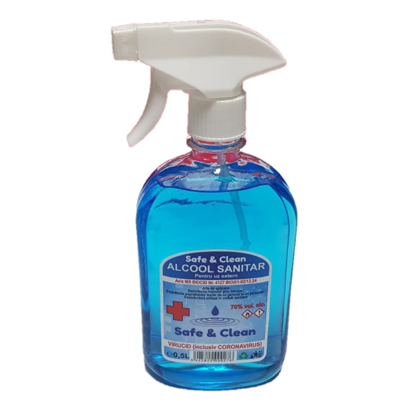 Alcool sanitar Safe & Clean cu trigger avizat MS inclusiv virucid Anti-CORONAVIRUS