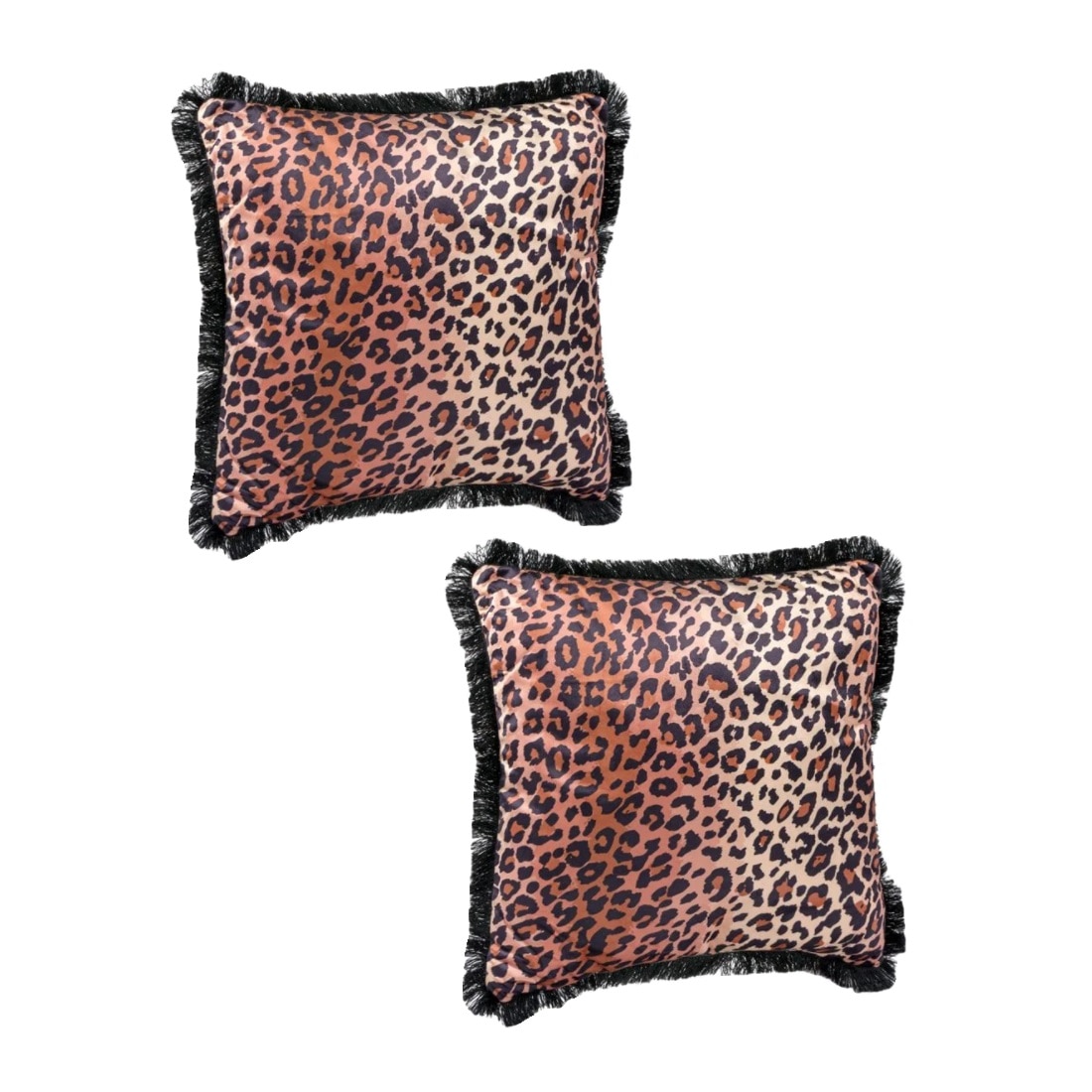 Set perne decorative catifelate cu model leopard si franjuri, forma patrata, 42x42 cm, 2 piese