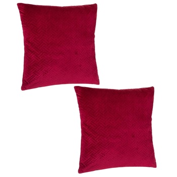 Set perne decorative catifelate cu design si fermoar, forma patrata, Rosu, 45x45 cm, 2 piese Set perne decorative catifelate cu design si fermoar, forma patrata, Rosu, 45x45 cm, 2 piese