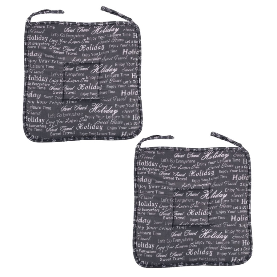 Set perne decorative pentru scaun in forma de patrat, cu imprimeu, 38x38 cm, Negru, 2 piese