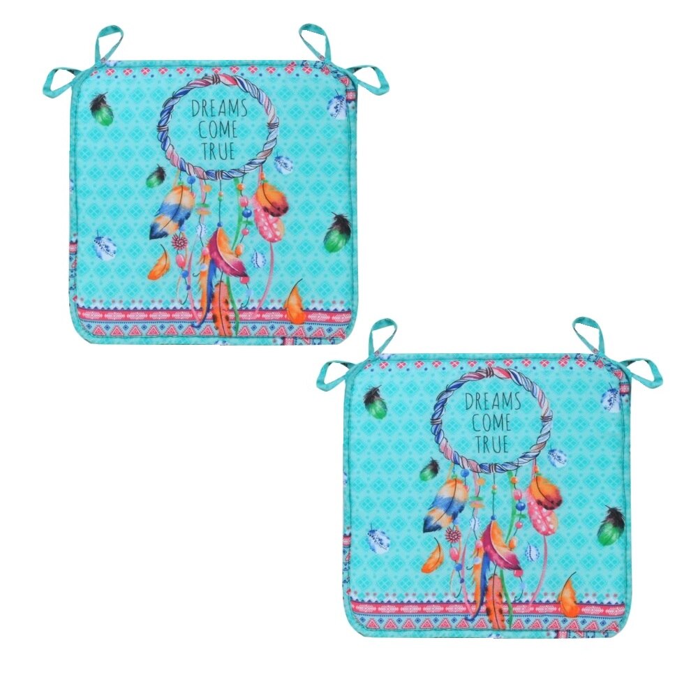 Set perne decorative pentru scaun cu model dreamcatcher, forma patrata, 38x38 cm, Multicolor, 2 piese