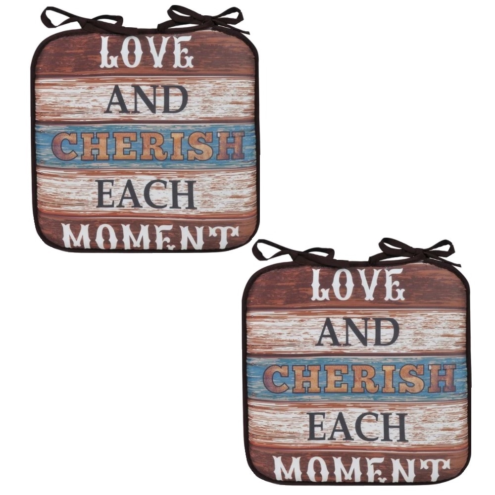 Set perne decorative pentru scaun cu mesaj, forma patrata, 38x38 cm, Bej/Maro, 2 piese