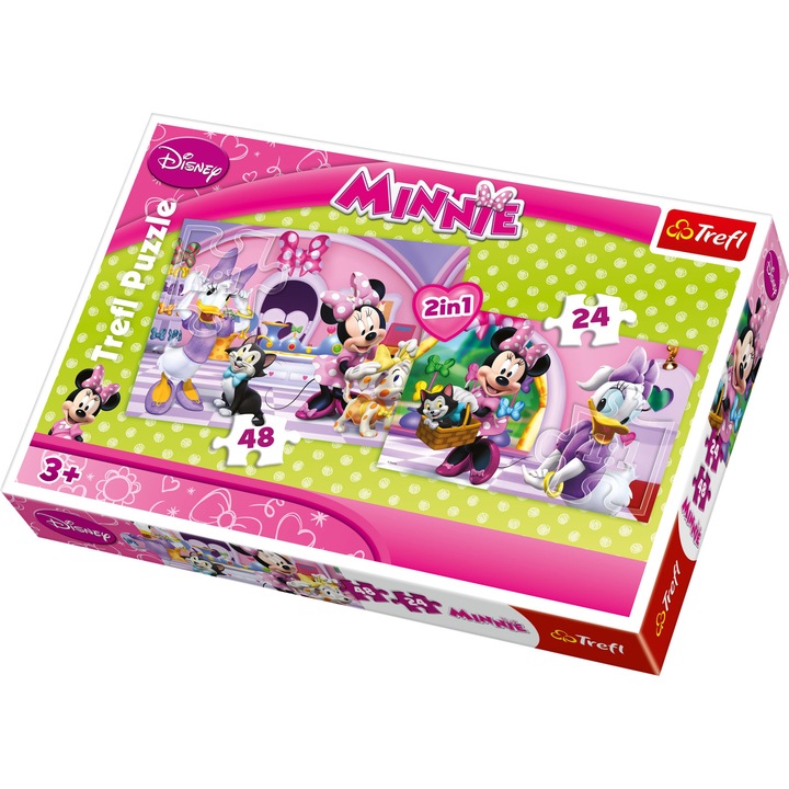 Puzzle Trefl, Minnie Mouse la salonul de infrumusetare, 2 in 1, 24/48 piese