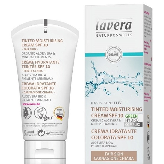 Crema hidratanta nuantata cu SPF10 pentru ten deschis Basis Sensitiv, LAVERA, 50 ml