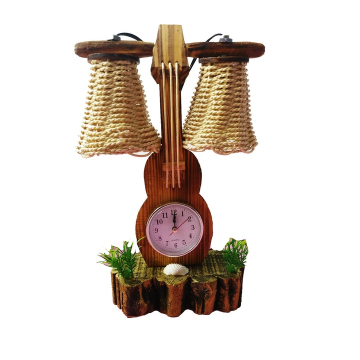 Veioza in forma de chitara cu ceas, 2 becuri, soclu E14, 40W, VX7