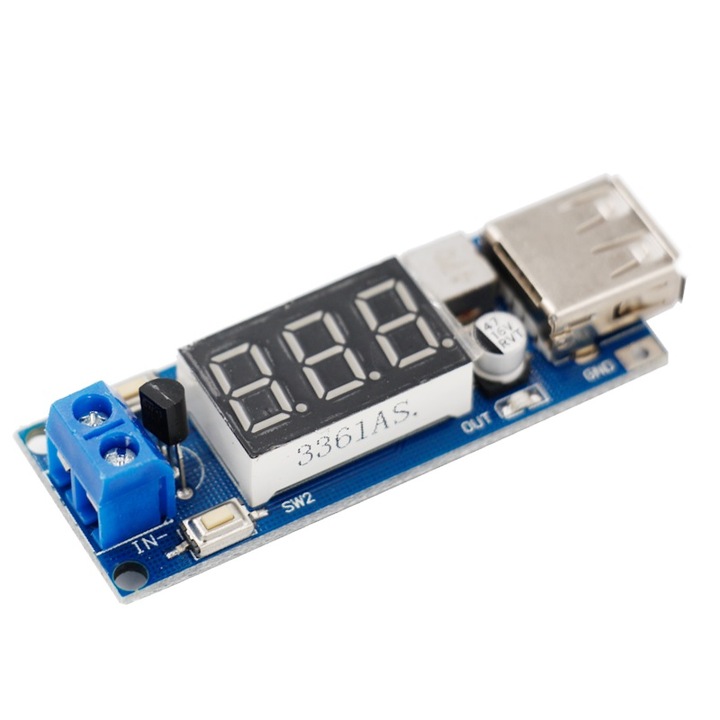 Modul DC-DC cu LCD 5V 2A, port USB mama