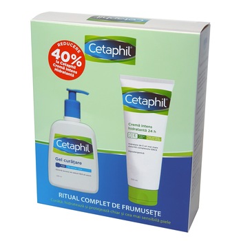 Pachet Cetaphil Core 2 Crema intens hidratanta 24h, 220 ml si Gel de curatare, 236 ml Pachet Cetaphil Core 2 Crema intens hidratanta 24h, 220 ml si Gel de curatare, 236 ml