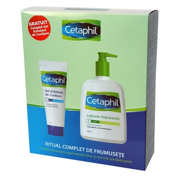 Pachet Cetaphil Core 3 Lotiune hidratanta, 460 ml si Gel exfoliant de curatare, 178 ml Pachet Cetaphil Core 3 Lotiune hidratanta, 460 ml si Gel exfoliant de curatare, 178 ml