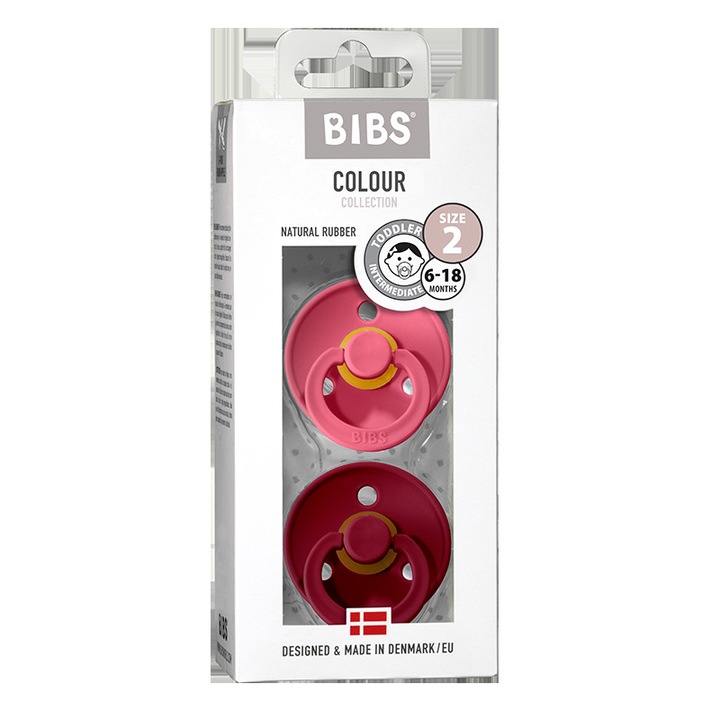 BIBS Colour Coral / Ruby cumi, 2 db, 6-18 hónapig, piros / rózsaszín