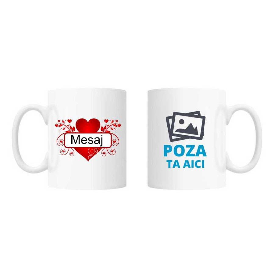 Cana personalizata inima cu mesaj si fotografie