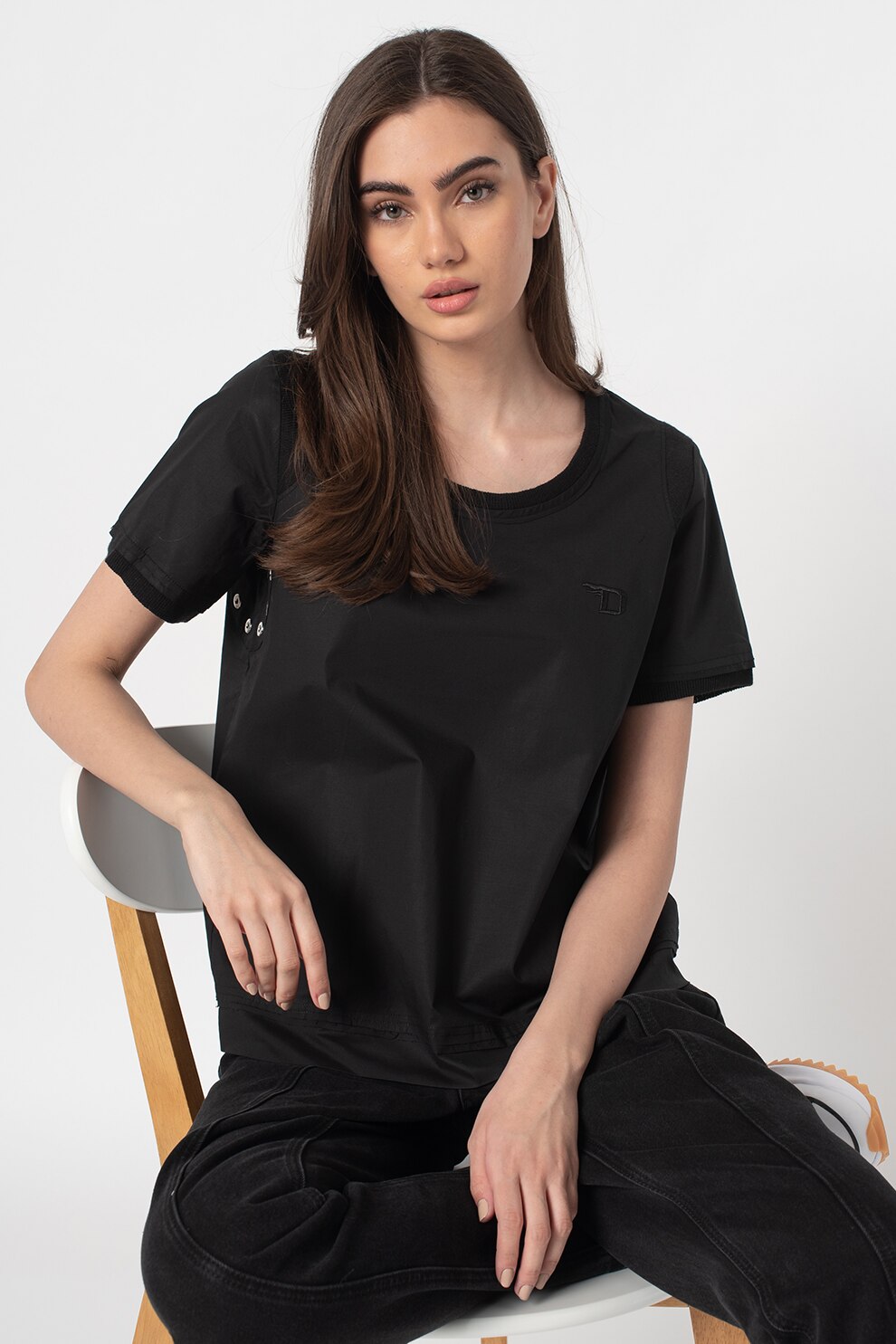 Diesel, Tricou cu anouri metalice T-Selly, Negru