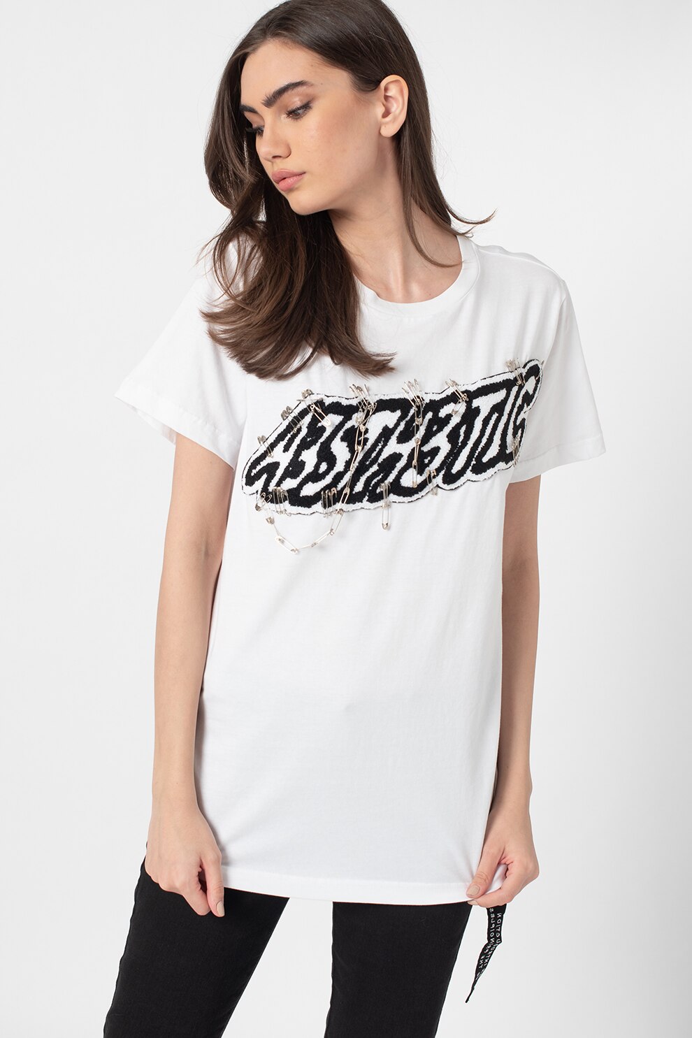 Diesel, Tricou lejer Daria, Alb optic/Negru