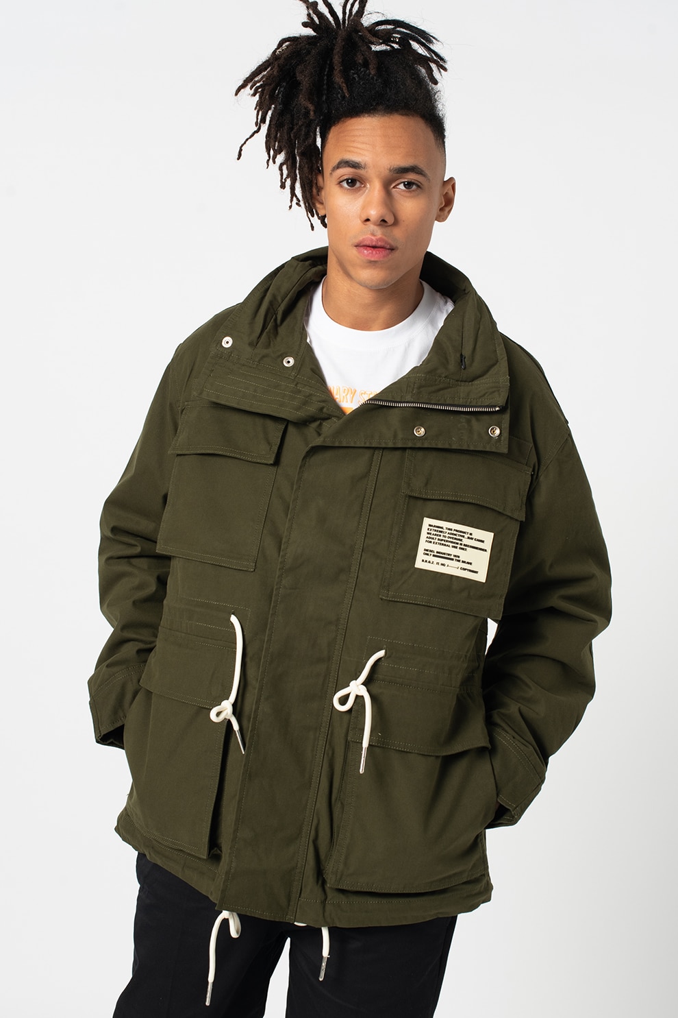 Diesel, Jacheta cu gluga si buzunare supradimensionate Touchin, Verde oliv