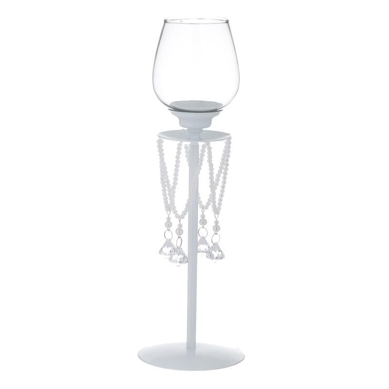 Suport lumanare, din metal si sticla, alb, 11Χ24 cm